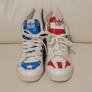 adidas shoes, Jeremy Scott, red white and blue wings